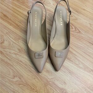 Coach Tan Slingback Heels with Pointed Toe